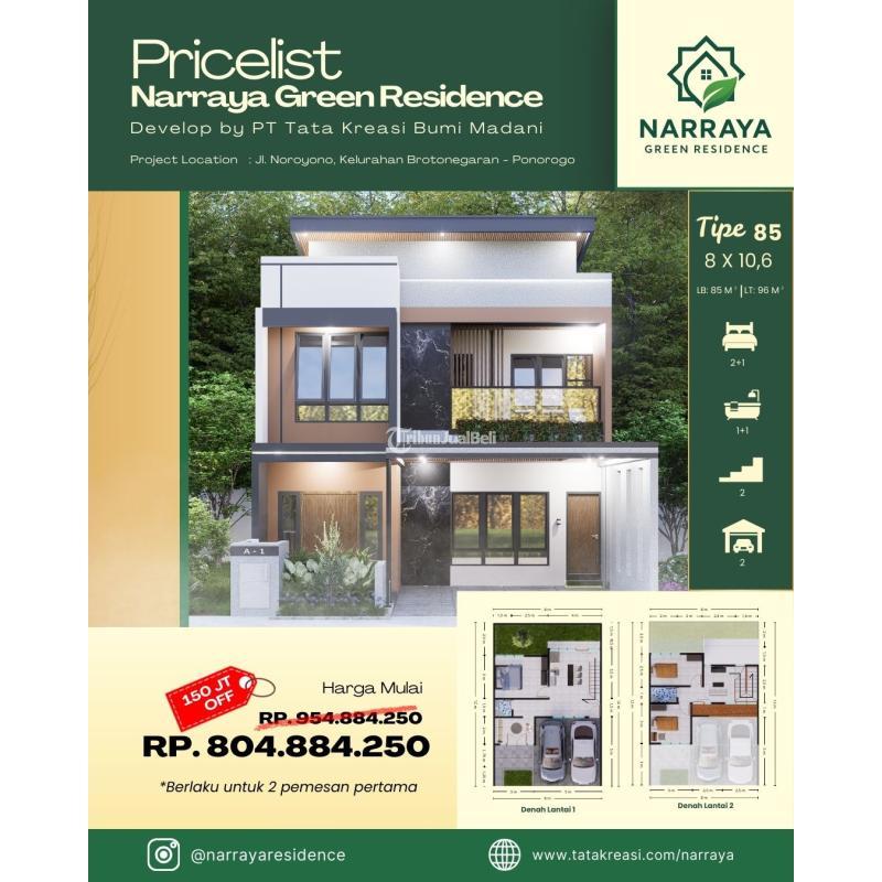 Dijual Rumah Premium Tipe 85 SHM 3KT 2KM Strategis Tanpa Bunga - Ponorogo