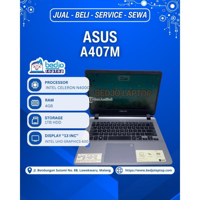 Dijual Laptop Second, ASUS A407M, Intel Celeron N4000, Intel UHD Graphics 600, RAM 4GB, HDD 1TB plus SSD 256GB - Malang