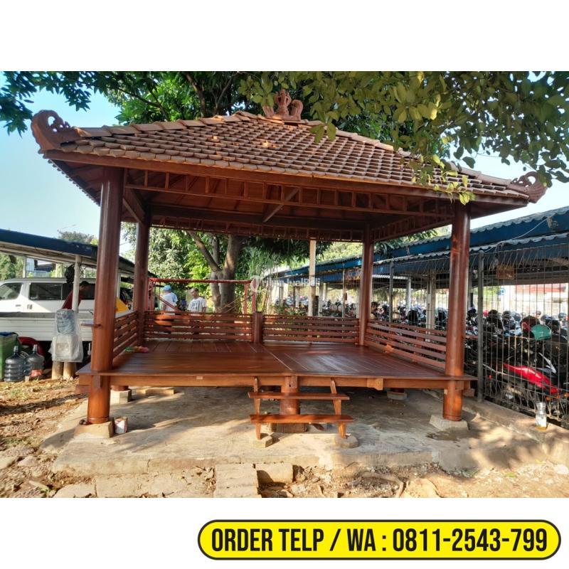 Gazebo Kayu Minimalis Modern 3x4 Meter Atap Genteng Sirap untuk Taman Komplek - Bandung