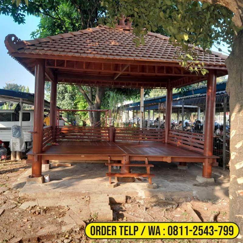 Gazebo Kayu Minimalis Modern 3x4 Meter Atap Genteng Sirap untuk Taman Komplek - Bandung