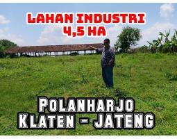 Dijual Tanah industri 4,5Ha Klaten Jateng sudah berijin 600rb per m2 - Klaten 