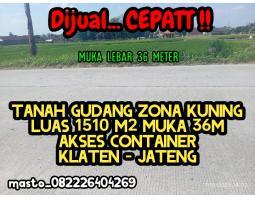 Dijual Tanah Gudang 1550m2 Muka 35 Meter Akses Industri - Klaten 
