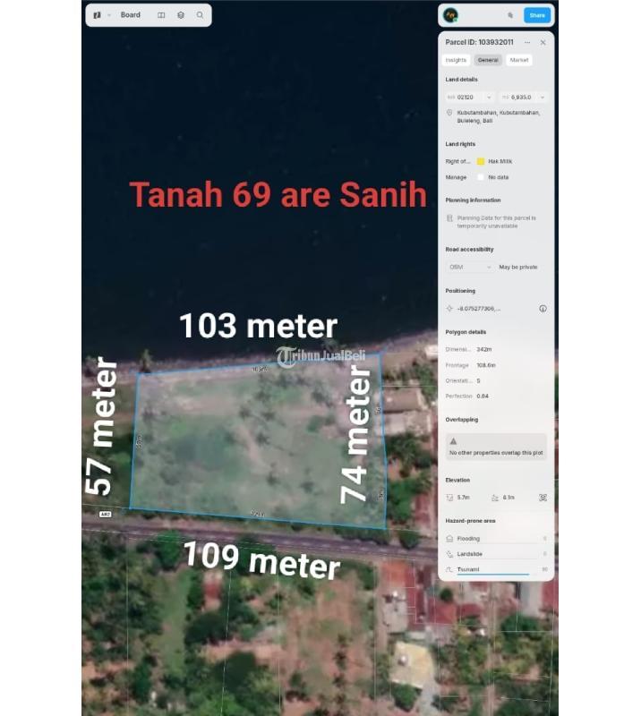 Dijual Tanah SHM Luas di Jalan Raya Air Sanih - Buleleng Bali