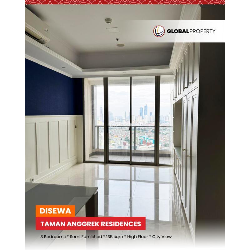 Disewakan Apartemen, Taman Anggrek Residences, Semi Furnished Bagus, 3 Bedroom, High Floor - Jakarta Barat