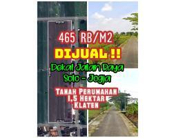 Dijual Tanah Perumahan 1,5 Hektar Klaten 465 rbm2 Muka 60 m - Klaten 
