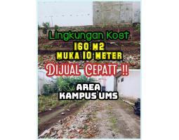 Dijual Tanah Kost Area UMS Solo 160m2 Muka 10 Meter Harga 5,5 Juta per m2 - Sukoharjo  