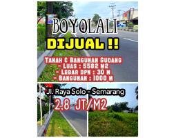 Dijual Tanah Gudang 5582m2 Muka 30 Meter Jl. Raya Boyolali 2,8 Juta m2 - Boyolali 