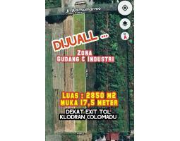 Dijual Tanah Gudang dan Industri 2850m2 muka 17,5mtr Colomadu - Karanganyar 