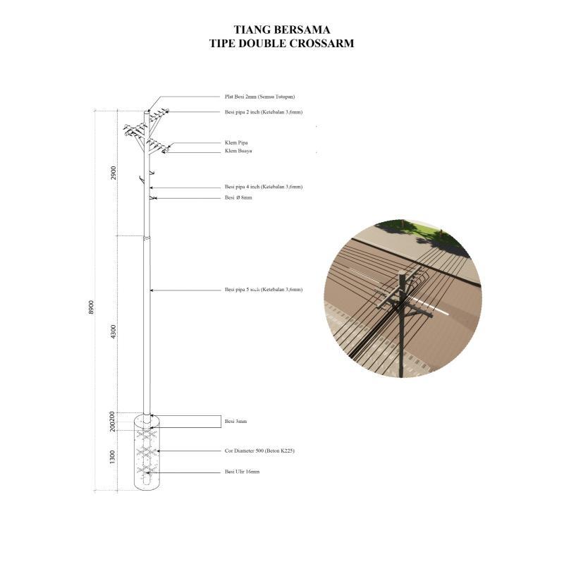 Tiang Listrik Tipe Double Arm Double Crossarm Finishing Cat Silver Anti Karat - Bekasi Kota