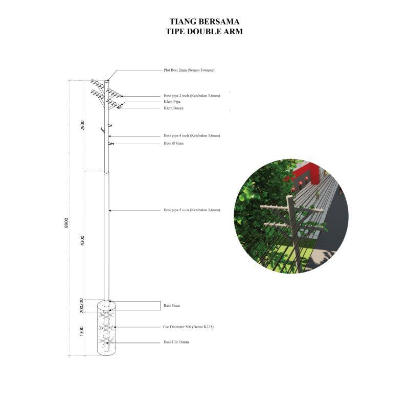 Tiang Listrik Tipe Double Arm Double Crossarm Finishing Cat Silver Anti Karat - Bekasi Kota