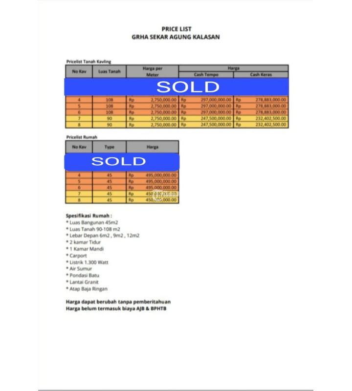 Dijual Tanah Kavling, Luas 90m2, Shm, Siap Bangun, Dijamin Murah Di Kalasan, Sleman - Yogyakarta