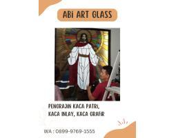 Motif Salib Kaca Patri Grafir Inlay Gereja - Tanjung Pinang