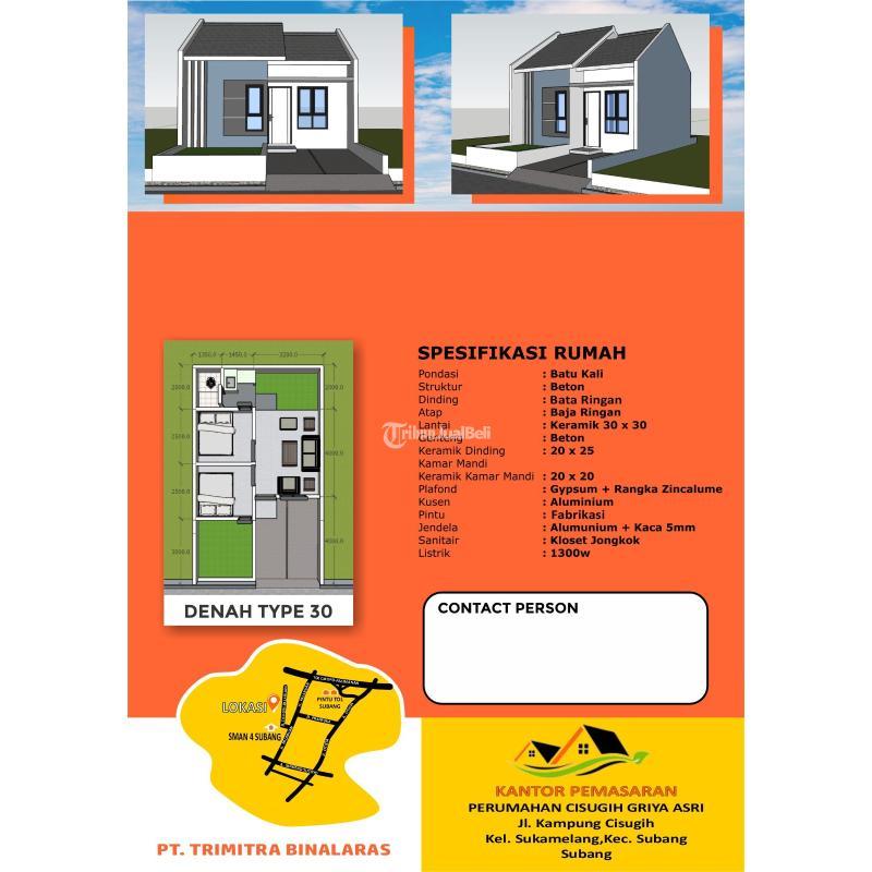 Dijual Rumah Subsidi, Tipe 30, 2kt, 1km, Hgb, Banyak Promo, Cisugih Griya Asri - Subang