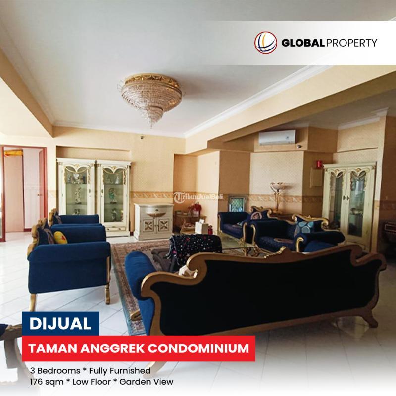 Dijual Apartemen, Luas 176m2, 3 Bedroom, Garden View, SHM, Combined Unit, Fully Furnished, Taman Anggrek Condominium - Jakarta Barat