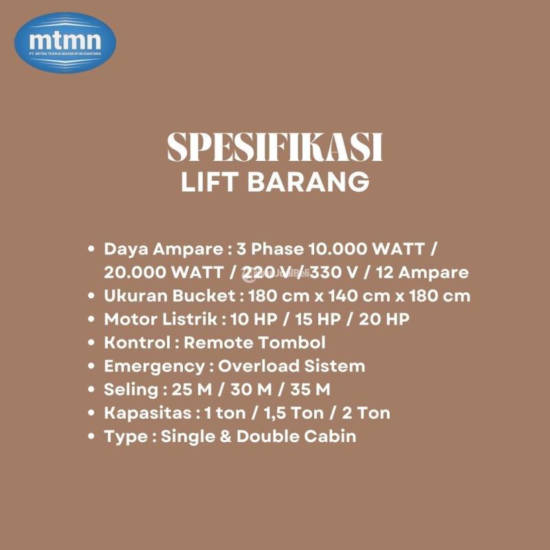 Sewa Lift Barang Batang PT. Mandala Teknik Makmur Solusi Pengangkutan Efisien - Batang