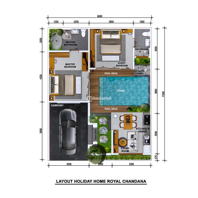 Dijual Villa Tropis Eksklusif, 2KT, 2KM, SHM, di Benoa, Dekat Pantai Pandawa, Badung - Bali