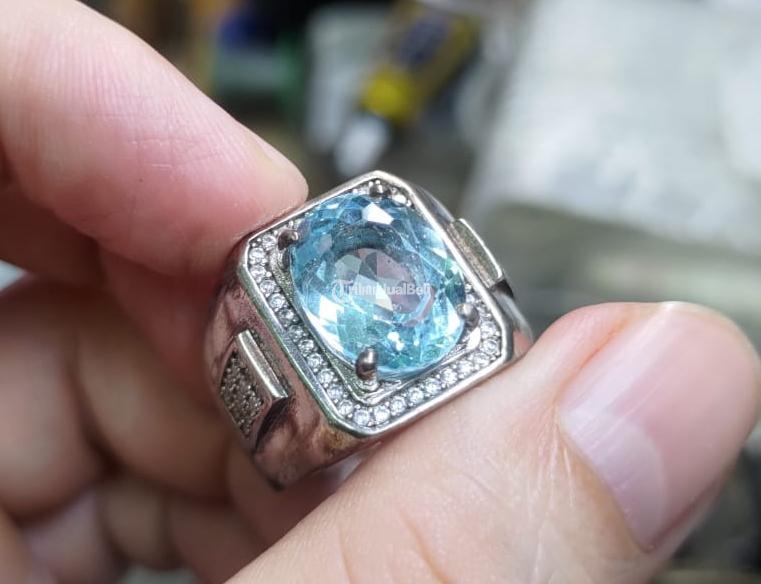 Cincin Batu Swiss Blue Topaz TPZ005 Istimewa Ikatan Perak Mewah - Jakarta Pusat