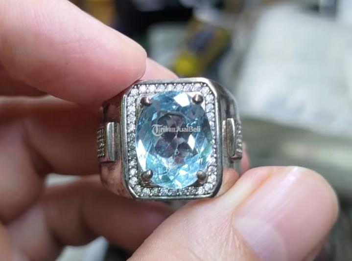 Cincin Batu Swiss Blue Topaz TPZ005 Istimewa Ikatan Perak Mewah - Jakarta Pusat
