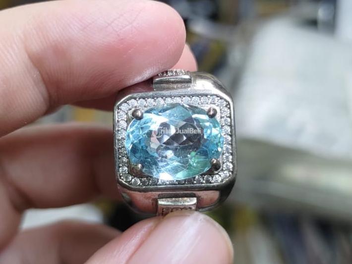 Cincin Batu Swiss Blue Topaz TPZ005 Istimewa Ikatan Perak Mewah - Jakarta Pusat