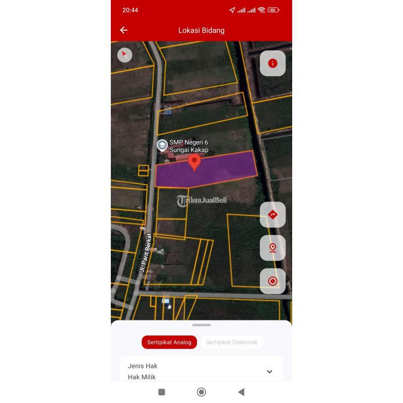 Dijual Tanah, Luas 9.551m2, SHM, samping SMP 6 Kakap, Jalan Parit Berkat - Kalimantan Barat
