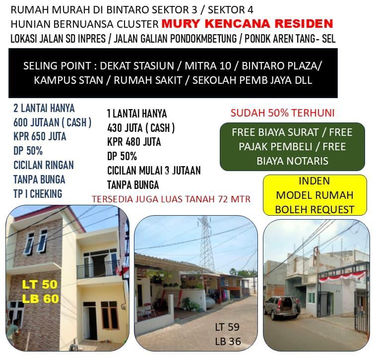 Dijual Rumah, LT. 59m2, LB. 36m2, SHM, Nuansa Clsuter, Mury Kencana Resindence - Tangerang Selatan