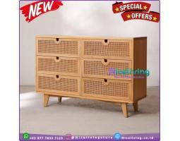 Produsen Bufet Kayu Jati Kombinasi Rotan, Nakas Retro Modern - Jepara