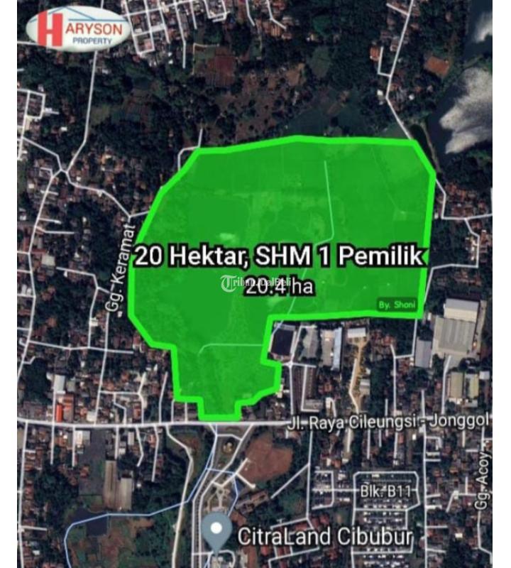 Tanah komersil 20 hektar di Cileungsi - Bogor