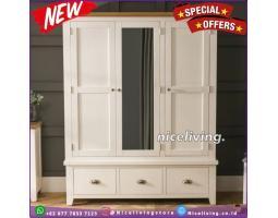 Produsen Lemari Pakaian Modern Plus 3 Pintu, Leeds Cream Cat Duco Mewah - Jepara
