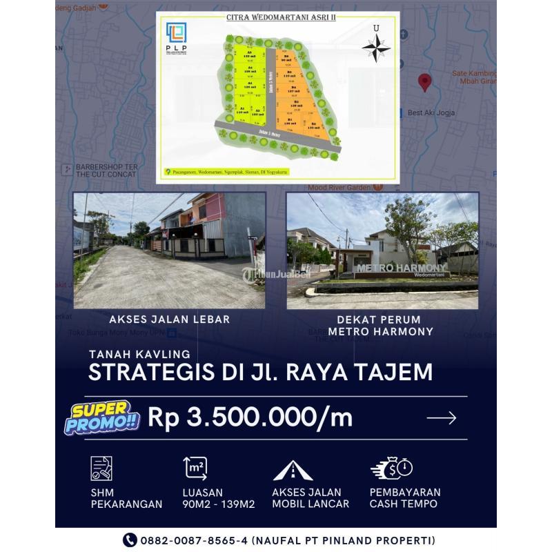 Dijual Tanah Kavling 350 Meter Jalan Raya Tajem Promo 3,5 Juta Per Meter - Sleman