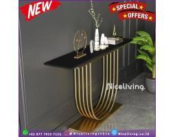 Meja Konsul Besi Plus Finishing Gold Top Marmer Hitam Meja Konsol Marmer - Jepara