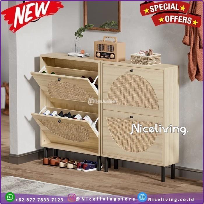 Rak Penyimpanan Sepatu Plus Kombinasi Rotan Indonesian Furniture Furniture - Jepara