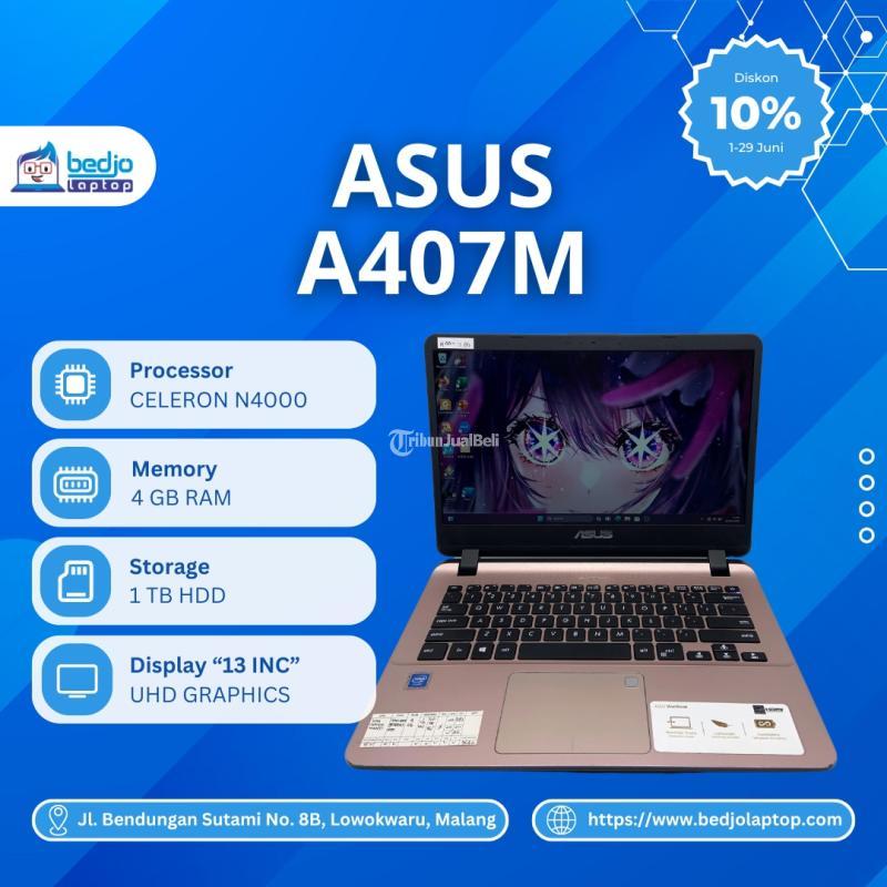 Dijual Laptop Second ASUS A407M, CELERON N4000, INTEL UHD GRAPHICS , RAM 4GB, SSD 120GB, HDD 1TB - Malang