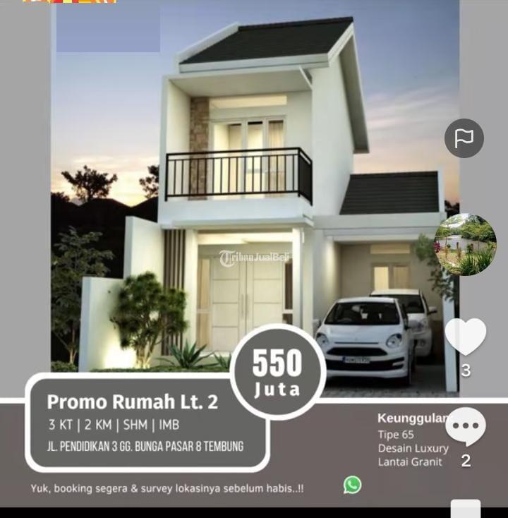 Rumah 2 Lantai Tipe 65 Dijual Harga Promo Diperumahan Syariah Ditembung - Deli Serdang