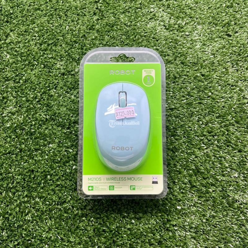 Jual Robot Mouse Wireless Silent Click M210s, Warna Biru Muda - Makassar