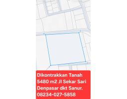 Dijual Tanah 5480 m2 Jl Sekar Sari Dekat Sanur,Renon - Denpasar