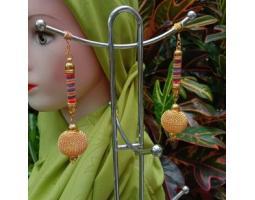Anting Wanita Etnik Tali Tenun Termurah, Rondel Manik Jali Lampion - Malang Kota