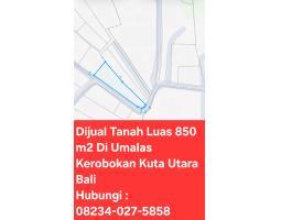 Dijual Tanah 850 m2 Area Umalas Dkt Seminyak Batu Belig Kuta Utara Bali - Badung