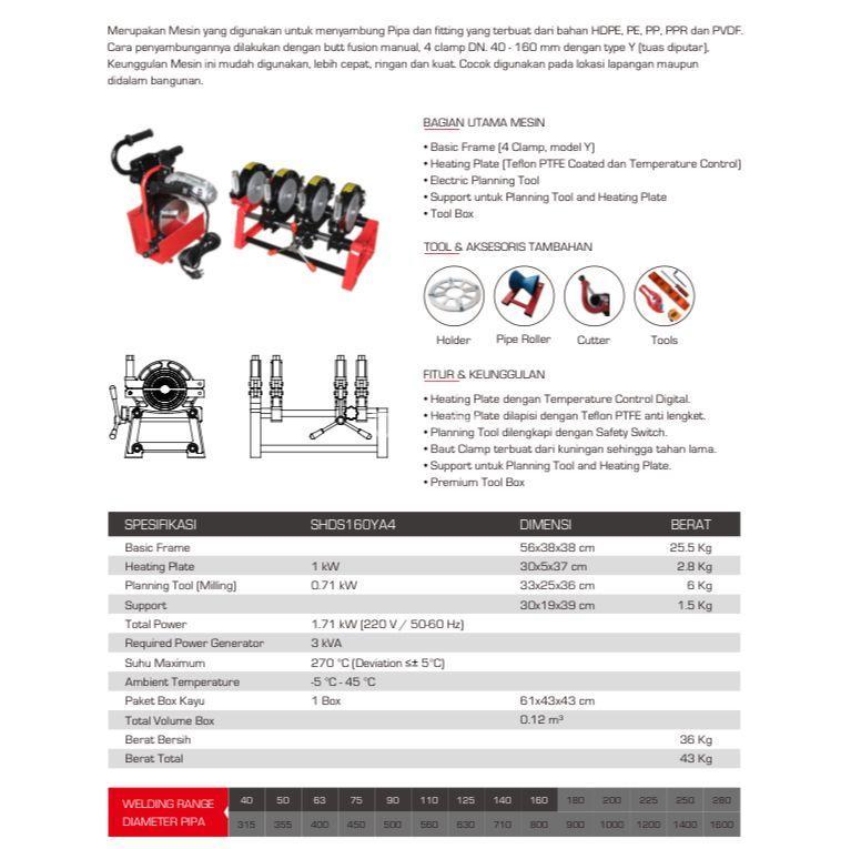 Mesin las pipa HDPE 160 Type Y 4Clamp - Jakarta Timur