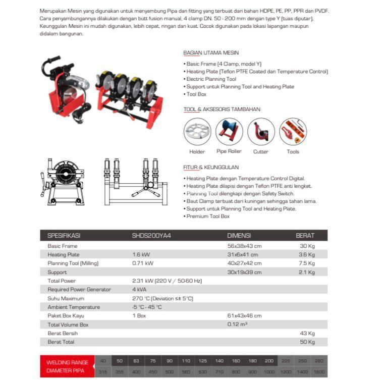 Mesin las pipa HDPE SHDS 200 4Clamp Type Y - Jakarta Timur