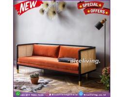 Sofa Panjang 3 Plus Seater Kayu Jati Kombinasi Rotan Dudukan Busa Terbaru - Jepara