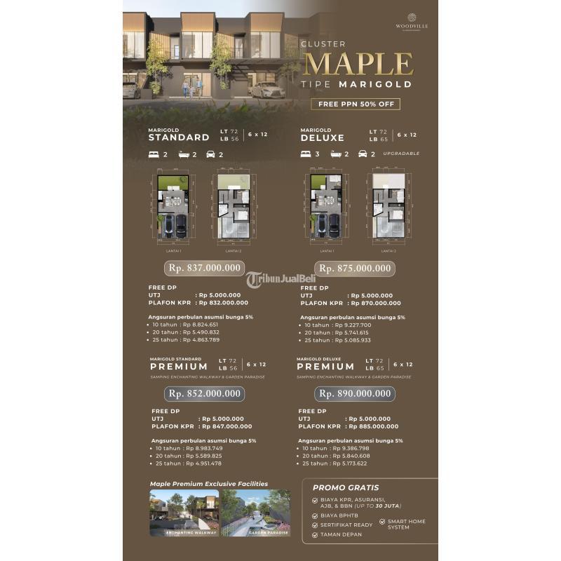 Jual Rumah Nyaman dan Asri Tipe 65 Baru di Woodville Cluster Maple type Marigold Buduran - Sidoarjo