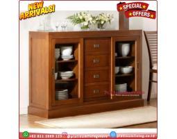 Rak Piring Kayu Jati Pintu Sleding Bufet Piring - Jepara 