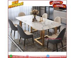 Set Kursi Makan Kaki Besi Meja Makan Marmer Mewah - Jepara