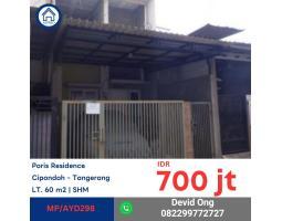 Dijual Lelang AYDA, Rumah 2 Lantai, Tipe 31, 2KT, 1KM, SHM, Bisa KPr, Poris Residence, Cipondoh - Tangerang