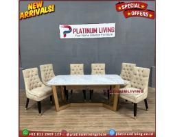 Produsen Meja Makan Marmer Kursi 6 Carara, Meja Makan Kursi Jati Marmer Asli, Niceliving Furniture - Jepara