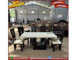 Produsen Meja Makan Marmer 200 X 100 Kayu Jati 6 Kursi, Jati Platinum, Niceliving Furniture - Jepara