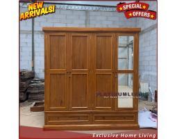 Produsen Lemari Pakaian Jati Pintu 4, Almari BajuMinimalis Jati, Niceliving Furniture - Jepara