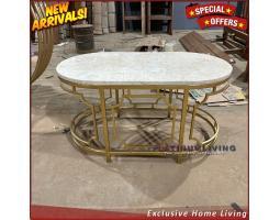 Meja Tamu Marmer Meja Tamu Oval Coffe Marmer Cream Furniture - Jepara 