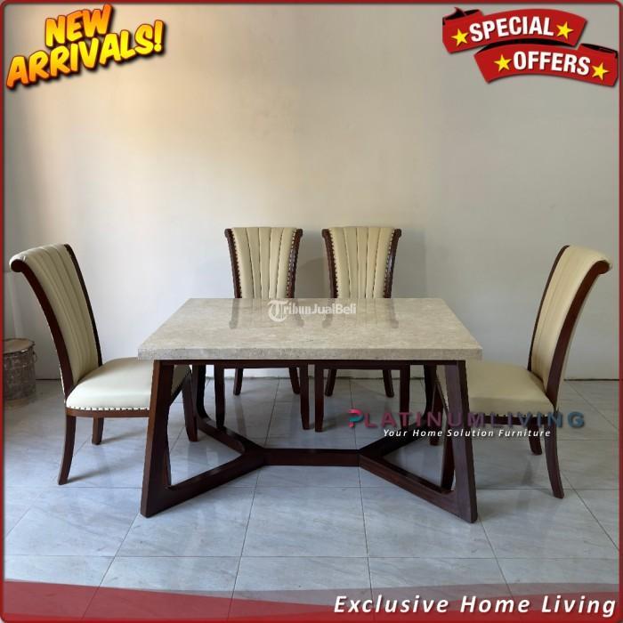 Produsen Meja Makan Marmer 140x90 Kursi 4 Jati Klasik, Meja Makan Marmer Asli, Niceliving Furniture - Jepara