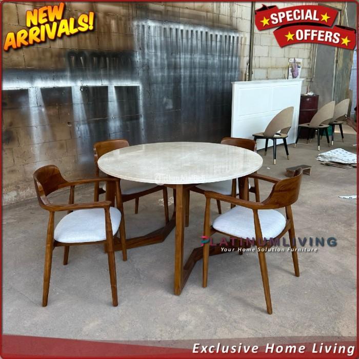 Produsen Meja Makan Marmer Bulat 4 Kursi, Meja Makan Jati, Top Table Marmer Asli 4 Kursi, Niceliving Furniture - Jepara